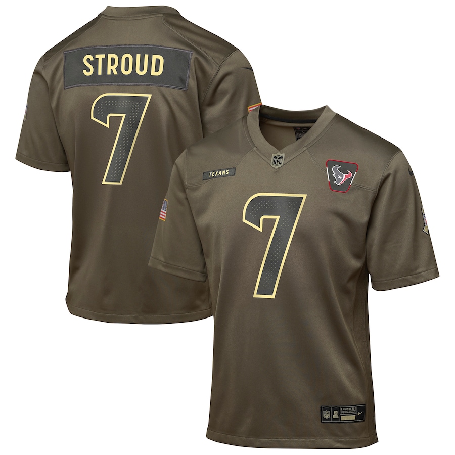 C.J. Stroud Houston Texans Youth 2025 Salute to Service Game Jersey - Olive