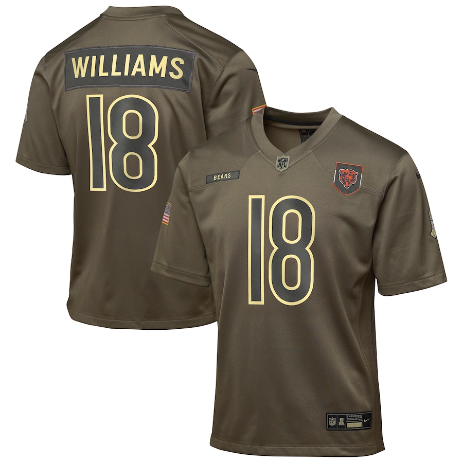 Caleb Williams Chicago Bears Youth 2025 Salute to Service Game Jersey - Olive