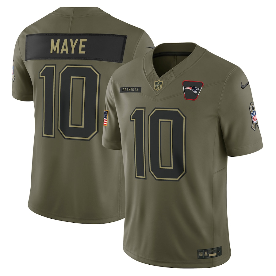 Drake Maye New England Patriots 2025 Salute to Service Limited Jersey - Olive