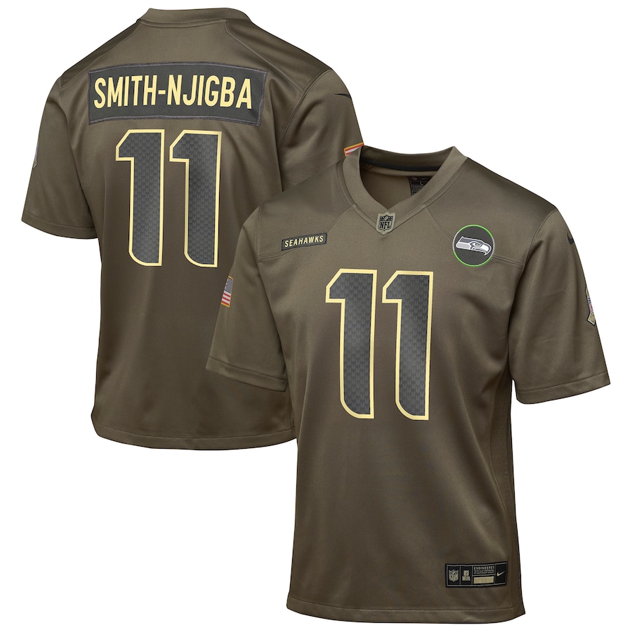 Jaxon Smith-Njigba Seattle Seahawks Youth 2025 Salute to Service Game Jersey - Olive