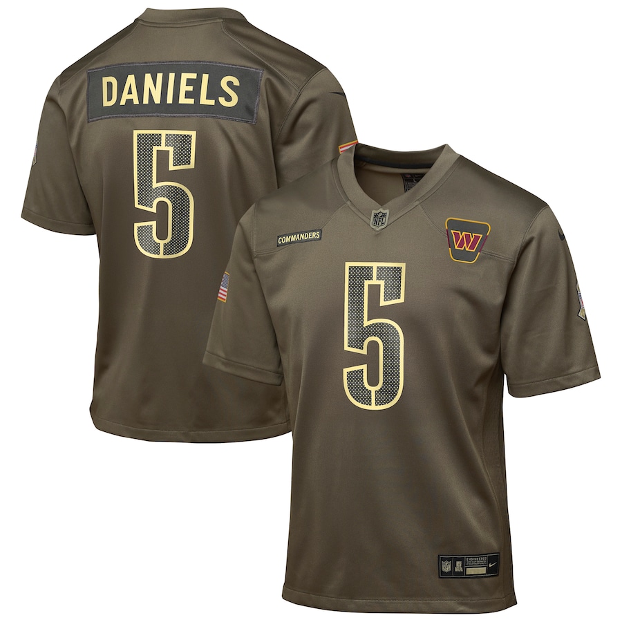 Jayden Daniels Washington Commanders Youth 2025 Salute to Service Game Jersey - Olive