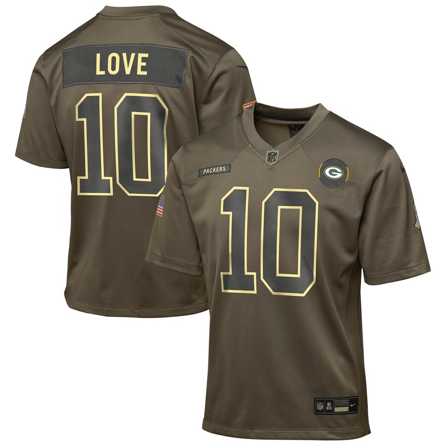 Jordan Love Green Bay Packers Youth 2025 Salute to Service Game Jersey - Olive