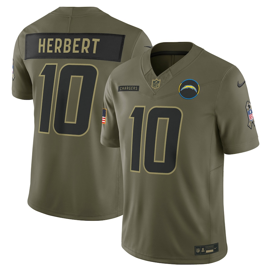 Justin Herbert Los Angeles Chargers 2025 Salute to Service Limited Jersey - Olive
