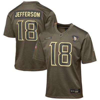 Justin Jefferson Minnesota Vikings Youth 2025 Salute to Service Game Jersey - Olive