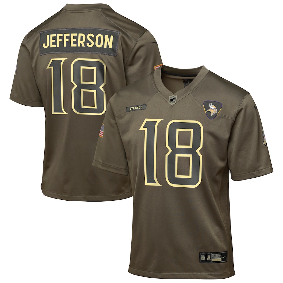 Justin Jefferson Minnesota Vikings Youth 2025 Salute to Service Game Jersey - Olive
