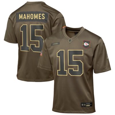 Patrick Mahomes Kansas City Chiefs Youth 2025 Salute to Service Game Jersey - Olive