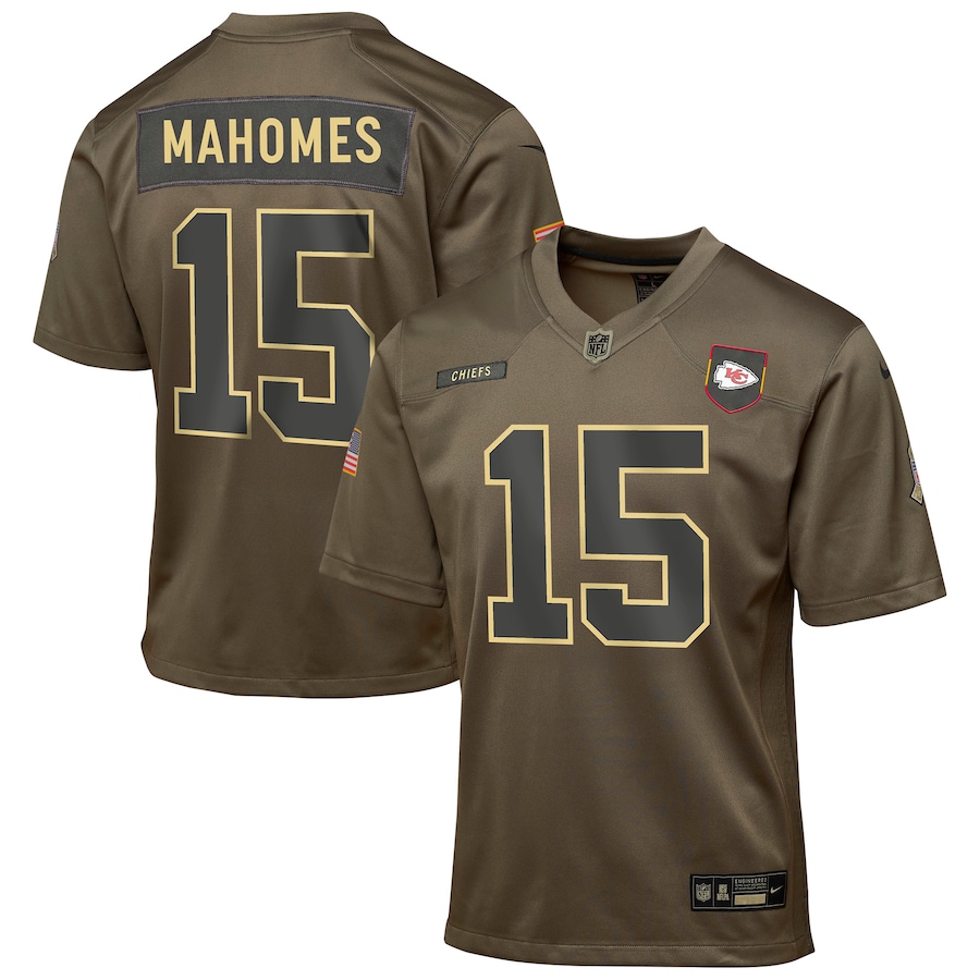 Patrick Mahomes Kansas City Chiefs Youth 2025 Salute to Service Game Jersey - Olive
