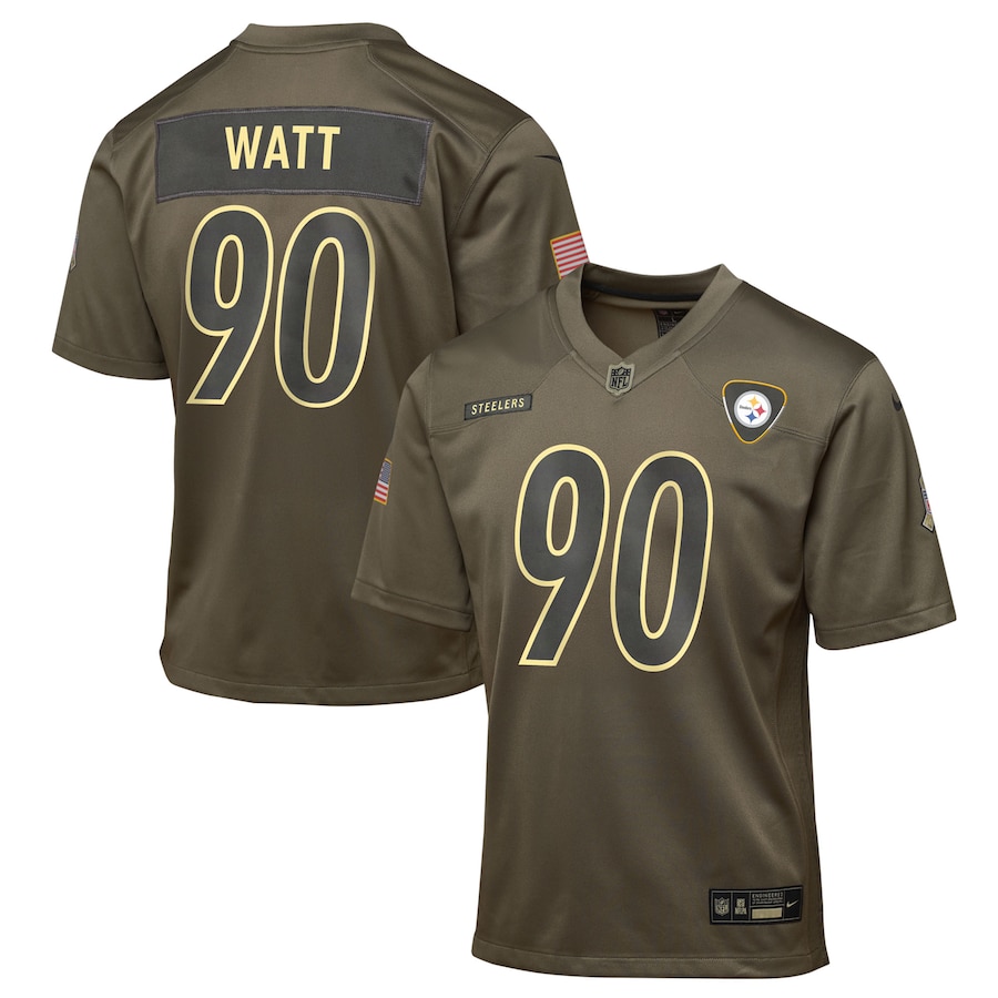 T.J. Watt Pittsburgh Steelers Youth 2025 Salute to Service Game Jersey - Olive