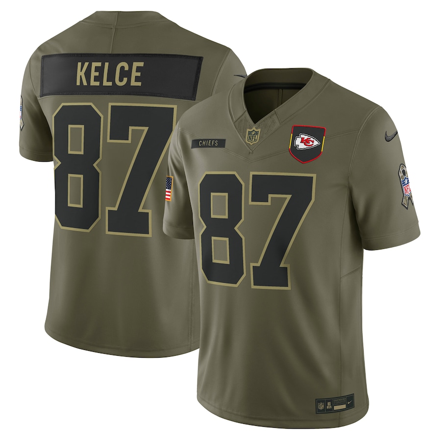 Travis Kelce Kansas City Chiefs 2025 Salute to Service Limited Jersey - Olive