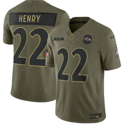 Baltimore Ravens #22 Derrick Henry Olive 2025 Salute to Service Limited Football Stitched Jersey