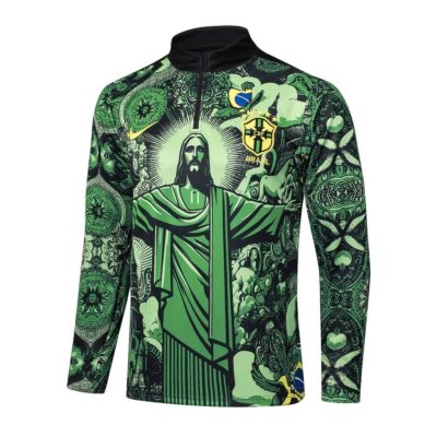 Alternative view of Brazil Training Tracksuit 2024 2025 Green Pattern