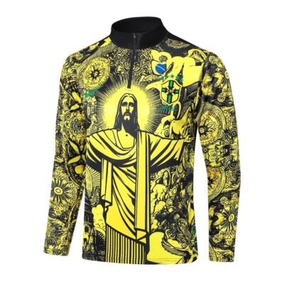 Alternative view of Brazil Training Tracksuit 2024 2025 Yellow Pattern