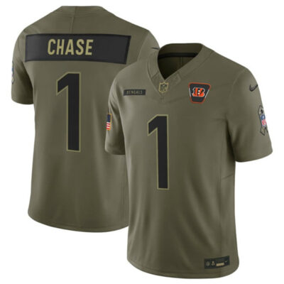 Cincinnati Bengals #1 Ja'Marr Chase Olive 2025 Salute to Service Limited Football Stitched Jersey