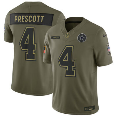 Dallas Cowboys #4 Dak Prescott Olive 2025 Salute to Service Limited Football Stitched Jersey
