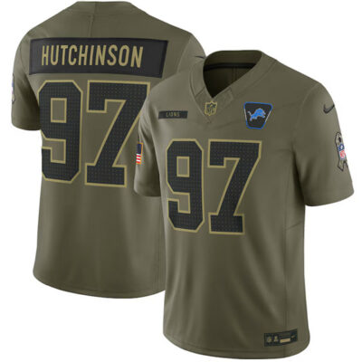 Detroit Lions #97 Aidan Hutchinson Olive 2025 Salute to Service Limited Football Stitched Jersey
