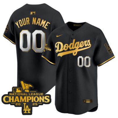 Dodgers 2025 National League Champions Vapor Premier Limited Custom Jersey - Black Gold