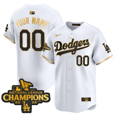 Dodgers 2025 National League Champions Vapor Premier Limited Custom Jersey - White Gold