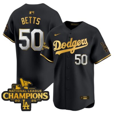 Dodgers 2025 National League Champions Vapor Premier Limited Jersey - Black Gold Mookie Betts