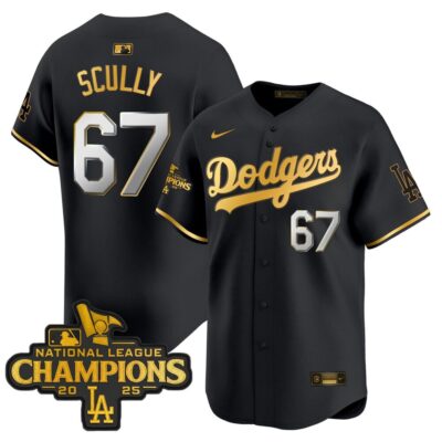 Dodgers 2025 National League Champions Vapor Premier Limited Jersey - Black Gold Vin Scully