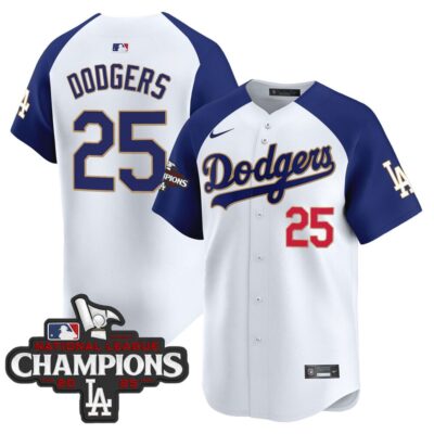 Dodgers 2025 National League Champions Vapor Premier Limited Jersey - White Alternate #25 Dodgers