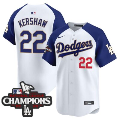 Dodgers 2025 National League Champions Vapor Premier Limited Jersey - White Alternate Clayton Kershaw
