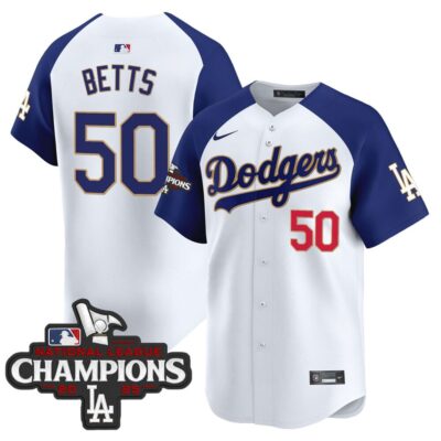 Dodgers 2025 National League Champions Vapor Premier Limited Jersey - White Alternate Mookie Betts