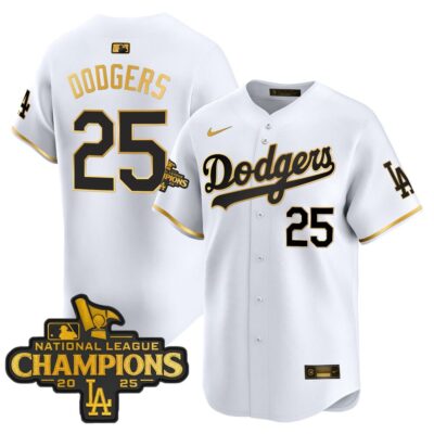 Dodgers 2025 National League Champions Vapor Premier Limited Jersey - White Gold #25 Dodgers