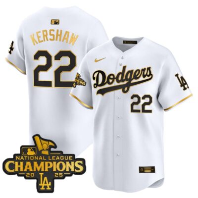 Dodgers 2025 National League Champions Vapor Premier Limited Jersey - White Gold Clayton Kershaw