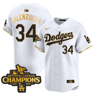 Dodgers 2025 National League Champions Vapor Premier Limited Jersey - White Gold Fernando Valenzuela