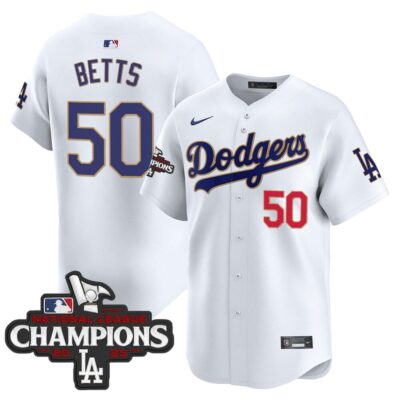 Dodgers 2025 National League Champions Vapor Premier Limited Jersey - White Mookie Betts