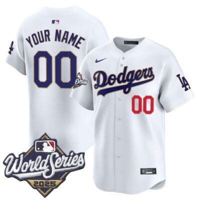Dodgers 2025 World Series Gold Trim Vapor Premier Limited Custom Jersey - White