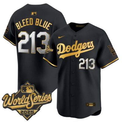 Dodgers 2025 World Series Gold Trim Vapor Premier Limited Jersey - Black Gold Bleed Blue 213