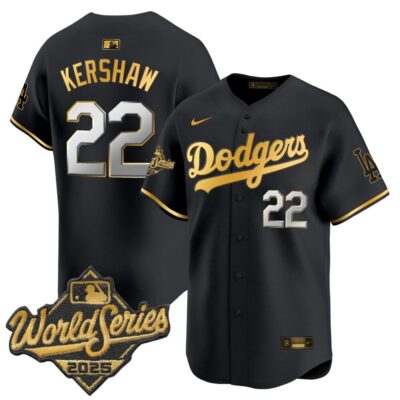 Dodgers 2025 World Series Gold Trim Vapor Premier Limited Jersey - Black Gold Clayton Kershaw