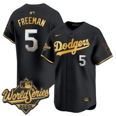 Dodgers 2025 World Series Gold Trim Vapor Premier Limited Jersey - Black Gold Freddie Freeman