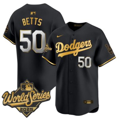 Dodgers 2025 World Series Gold Trim Vapor Premier Limited Jersey - Black Gold Mookie Betts