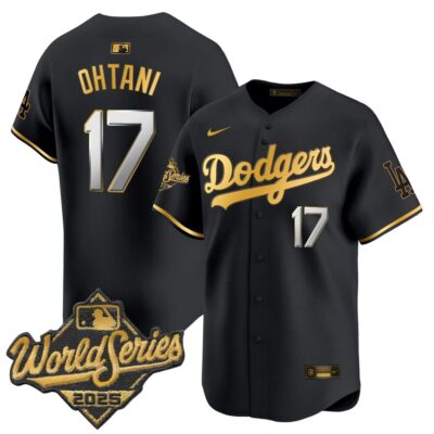 Dodgers 2025 World Series Gold Trim Vapor Premier Limited Jersey - Black Gold Shohei Ohtani