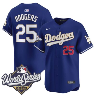 Dodgers 2025 World Series Gold Trim Vapor Premier Limited Jersey - Royal #25 Dodgers