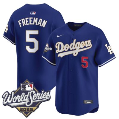 Dodgers 2025 World Series Gold Trim Vapor Premier Limited Jersey - Royal Freddie Freeman