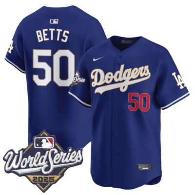 Dodgers 2025 World Series Gold Trim Vapor Premier Limited Jersey - Royal Mookie Betts