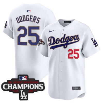 Dodgers 2025 World Series Gold Trim Vapor Premier Limited Jersey - White #25 Dodgers