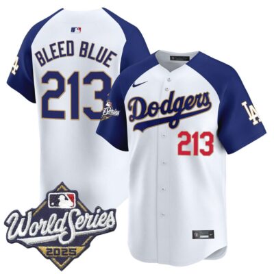 Dodgers 2025 World Series Gold Trim Vapor Premier Limited Jersey - White Alternate Bleed Blue 213