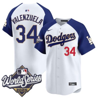 Dodgers 2025 World Series Gold Trim Vapor Premier Limited Jersey - White Alternate Fernando Valenzuela