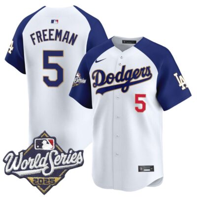 Dodgers 2025 World Series Gold Trim Vapor Premier Limited Jersey - White Alternate Freddie Freeman