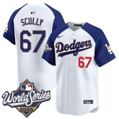 Dodgers 2025 World Series Gold Trim Vapor Premier Limited Jersey - White Alternate Vin Scully