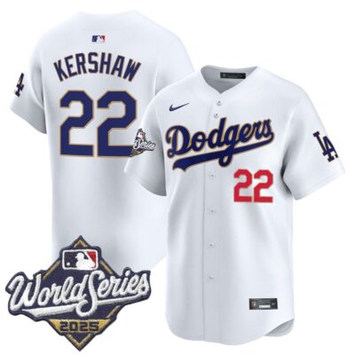 Dodgers 2025 World Series Gold Trim Vapor Premier Limited Jersey - White Clayton Kershaw