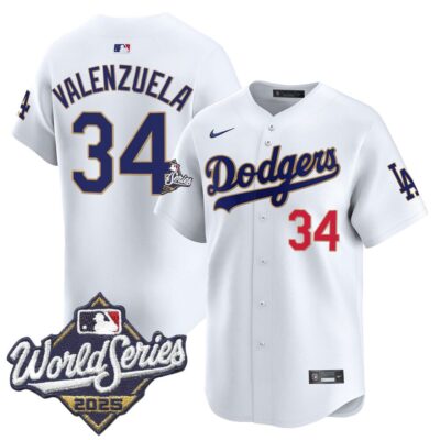 Dodgers 2025 World Series Gold Trim Vapor Premier Limited Jersey - White Fernando Valenzuela