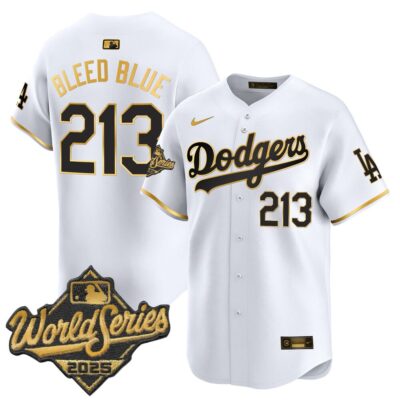 Dodgers 2025 World Series Gold Trim Vapor Premier Limited Jersey - White Gold Bleed Blue 213