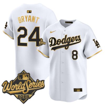Dodgers 2025 World Series Gold Trim Vapor Premier Limited Jersey - White Gold Kobe Bryant
