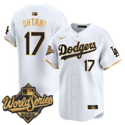 Dodgers 2025 World Series Gold Trim Vapor Premier Limited Jersey - White Gold Shohei Ohtani