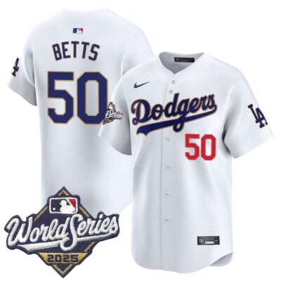Dodgers 2025 World Series Gold Trim Vapor Premier Limited Jersey - White Mookie Betts